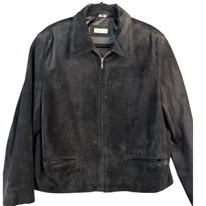 Relativity Black Genuine Leather Suede Zip Up Jacket Womens XL Solid Minimalist